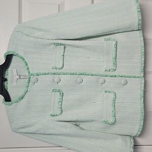 Preston & York Judith Boucle Tweed Round Neck Jacket: Green/White Stripe:Size- 8